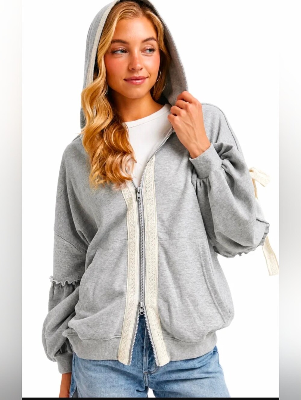 Large Balloon Sleeve Jacket With Bows And Lace- NWT
